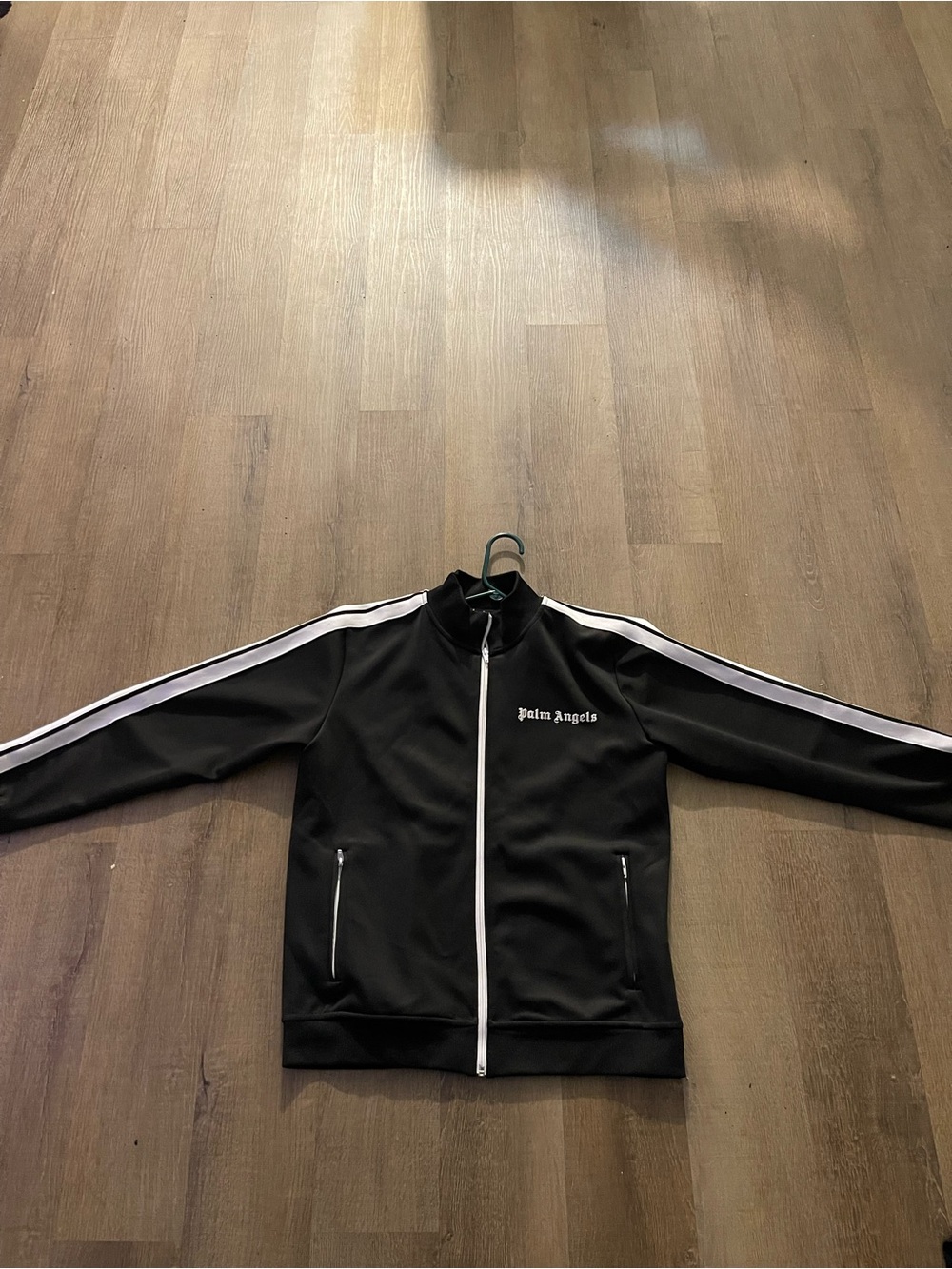 Palm Angels Black Track Jacket with White Stripe Detail